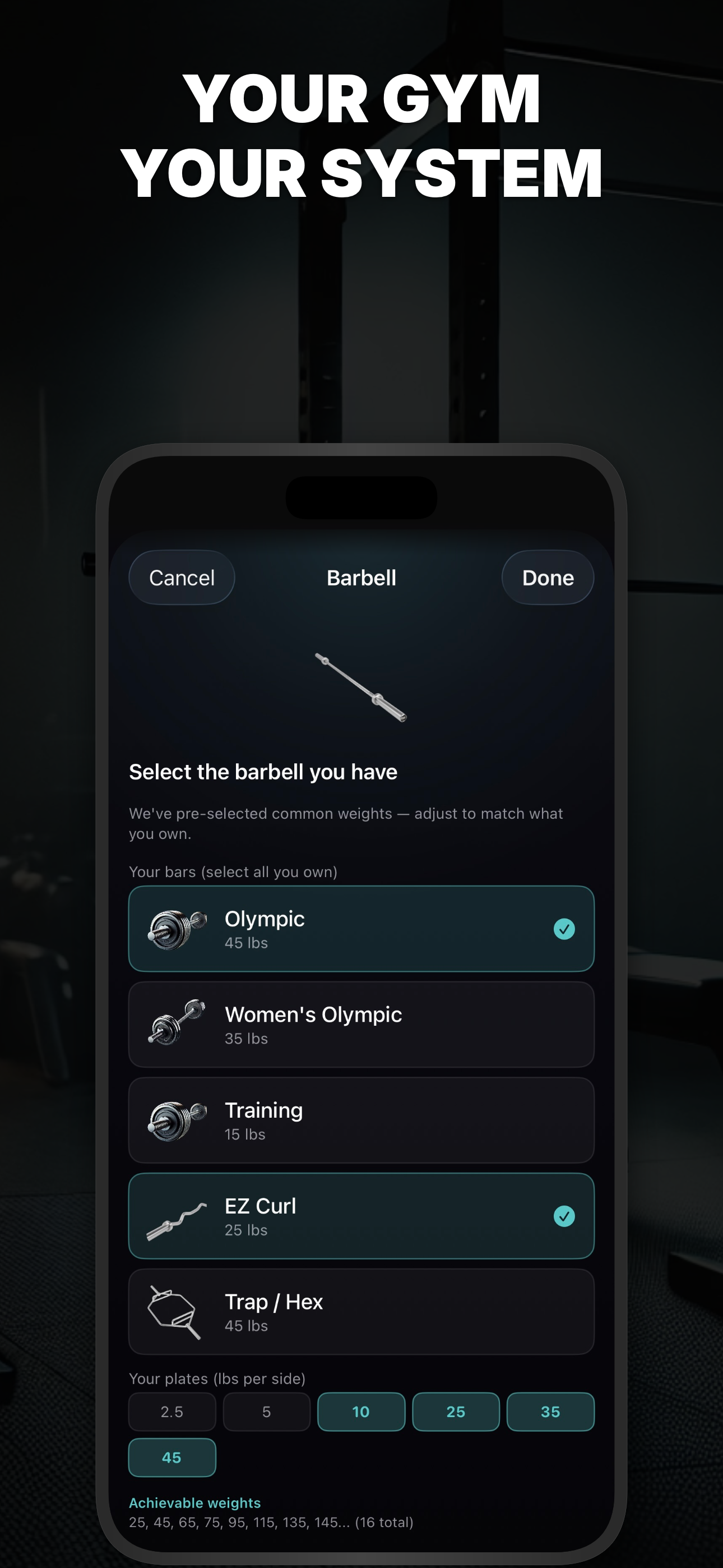 Your gym, your system — equipment setup